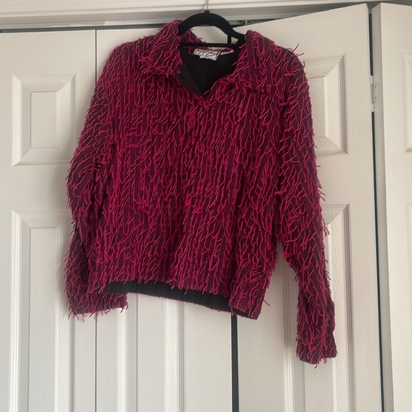 Silver Stream Vintage pink and black fringe button down blazer cardigan top - Picture 2 of 8